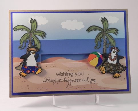 Penguin Vacation Penny Slider Card wc DSCN9852